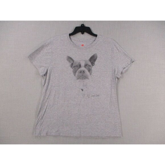 Hanes Nano-T Gray Boston Terrier Dog Graphic Womens T-Shirt L/G - Picture 1 of 7